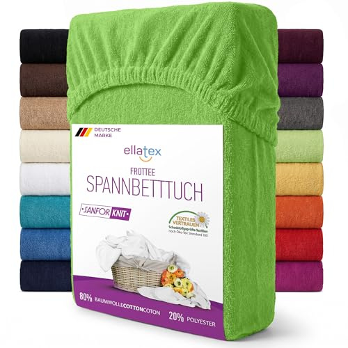 EllaTex Frottee Spannbettlaken 90x200–100x200 – 200 g/m², weich, saugfähig & langlebig, elastisches Spannbetttuch, Farbe: Apfelgrün