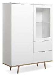 Highboard - skandinavisches Design (B/H/T: ca.: 100 x 140 x 40 cm) Massivholzfüße, verchromte Metallgriffe - made in Germany