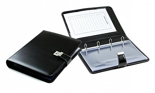 DELMON VARONE - Personalisierbare Dokumentenmappe DIN A4 mit Schloss & Schlüssel inkl. 10 Klarsichthüllen, Cambridge Top Grain Leder schwarz, Ringbuchmappe mit Verzeichnis für Dokumente & Urkunden