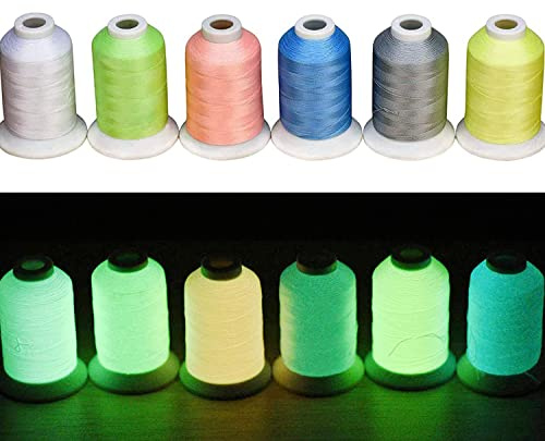 Simthread Glow-in-The-Dark Embroidery Machine Thread, 6 Colors, 1000 Yards, 30WT, 100% Polyester with Long-Lasting Glow - Perfect for Music Festivals, Parties, Raves & More