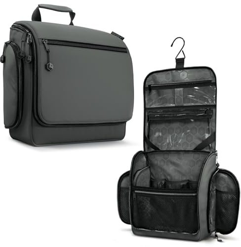 VENTURE 4TH Hanging Travel Toiletry Bag for Women & Men – Large Toiletry Organizer with 18 Compartments, Removable TSA Pouch, Travel Wash Bag for Toiletries, Makeup & Shaving Kit (Shadow Gray)