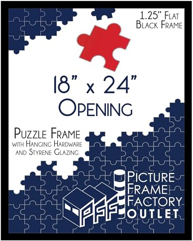 PFFO 18x24 Puzzle Frame for Jigsaw Puzzles, Black Picture Frame for Modern or Traditional Decor