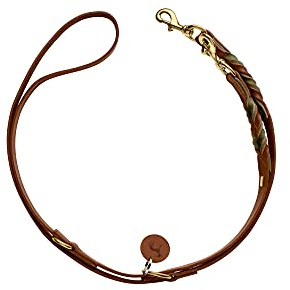 HUNTER Verstellbare Führleine SOLID Education Duo, Farbe: Cognac/Oliv, Handgeflochten, 3-Fach verstellbar, Robustes Leder mit abgerundeten Kanten, inkl. Schlüsselanhänger, Größe: 20/200