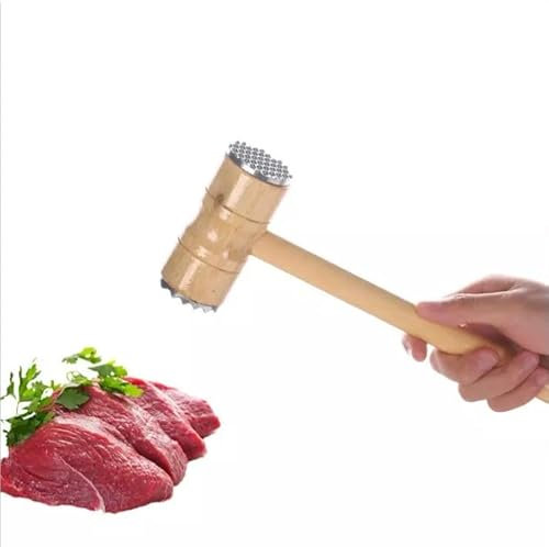 Meat Tenderizer Hammer Wooden Steak Mallet Kitchen Tool Heavy Duty Solid Wood Durable Double-Sided Good Grip Heavy Weight (Wood)