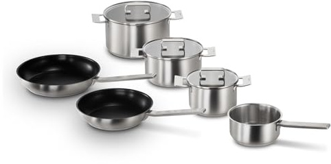 Bosch HEZ9SE060 Zubehör für Kochfelder, 6-teiliges Kochgeschirr-Set: 4 Töpfe, 2 Pfannen, für Elektrokochfelder und Induktionskochfelder, Made in Germany