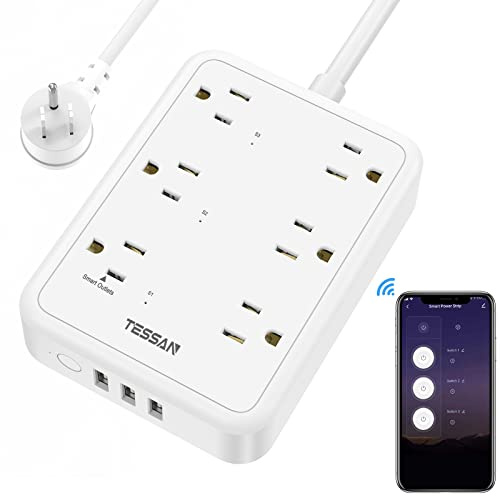 Smart Power Strip, TESSAN WiFi Flat Plug Strip with 3 Smart Outlets and 3 USB Ports, 6 Feet Extension Cord, Only 2.4 GHz Wi-Fi, Compatible with Alexa and Google Home, White