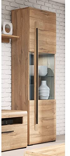 Lomadox Vitrinenschrank Eiche Grandson Nb. mit LED Beleuchtung, B/H/T: ca. 60/204/39 cm