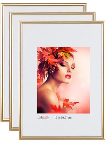 IDEAL TREND 2er 3er 5er Pack Bilderrahmen Kunststoff Lifestyle Foto Rahmen Collage KYOTO: Farbe: 3er Pack Gold | Format: 50x70