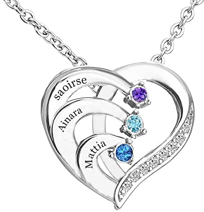 Yitoes Personalizado Collar Madre e Hija Corazón Colgante Plata 925 con 4 Nombres Grabado Collar Mujer Regalo Del día de la Madre, Cumpleaños de Navidad (plata 2)