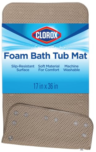 Clorox by Duck Tapis de Bain rembourré en Mousse, antidérapant avec ventouses pour Plus de Confort et de sécurité, 43,2 x 91,4 cm, Taupe
