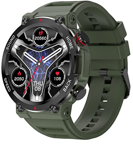 findtime Militär Smartwatch Herren Tactical Watch Military Smartwatches mit Telefonfunktion Fitnessuhr Blutdruckmessung Schrittzähler 1, 39 Zoll IP68 Armbanduhr Sportuhren Uhr Schwarz, grün