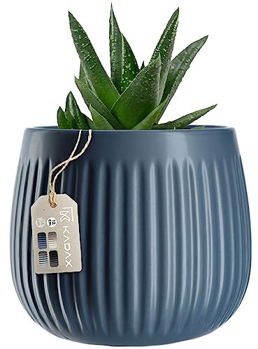KADAX Vaso da fiori in ceramica con goffrature decorative, in 4 varianti di colore, per piante da interno, in ceramica, design senza tempo (12 cm, blu scuro)