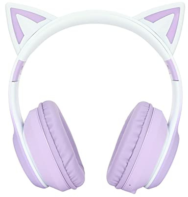 Annadue Gaming Kopfhörer mit Mikrofon, Bluetooth Katzenohr Kopfhörer, Kabelloser Kopfhörer mit 3,5mm Aux Kabel, 7 Farben LED Lichter und 4 LED Lichtmodi (Lila)