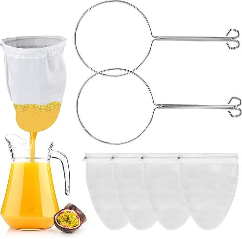 INNAL 4pcs Nut Milk Bags, Ultra Fine Mesh Strainer Bags with Stainless Steel Frame, Zipper, Reusable for Nut Milk, Vegetable Juices, Coffee