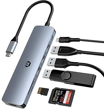 USB C Hub, HOPDAY 7 in 1 USB C Adapter mit 4K HDMI, 100W PD, 3 x USB 3.0 Ports, SD/TF Kartenleser, Multiport USB C HDMI für MacBook Ipad HP Dell XPS Surface