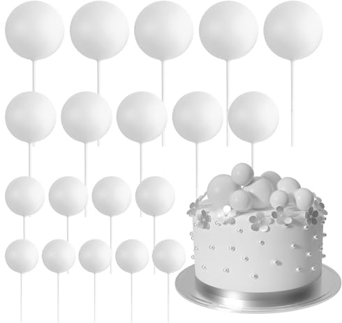 ASTARON 20 Stück Tortendeko Kugeln Cake Topper, Mini-Ballons Tortenaufleger für Hochzeit Party Babyparty Geburtstag Torte Dekorieren(Weiß)