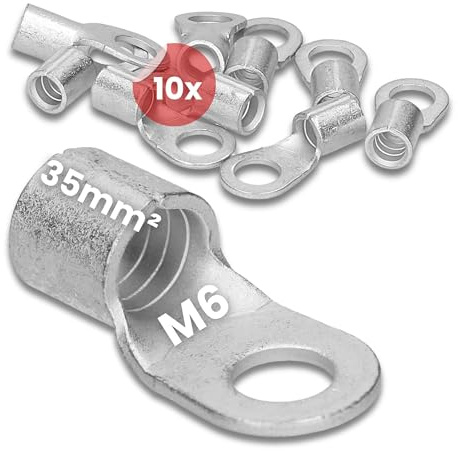 Kalitec 10x Quetschkabelschuh 35mm² M6 - Unisoliert Ringkabelschuh Set