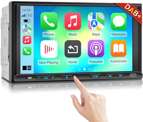 DAB Doppel Din Radio mit Wireless CarPlay & Wireless Android Auto, Autoradio mit Bildschirm 7-Zoll, 2Din Car Play Auto Radio Touch Display mit Bluetooth, DAB Plus, Mirror Link, AM/FM, 2 Din