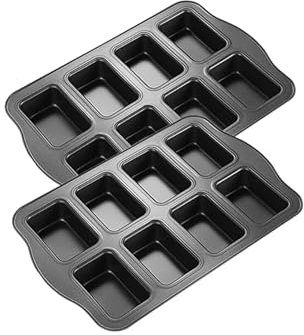 Gurlideo 8 mini teglie per pagnotta in acciaio al carbonio antiaderente, per forno, grigio (2 set)
