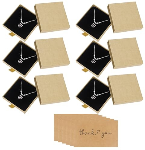 6 Stück 8× 8× 1,7 cm Keine Geschenkbox mit Karten Halskette Armband Schmuckschachtel mit Deckel, Geschenkschachtel für Ohrringe, Halskette, Armband(Kraft)