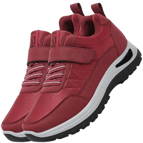 AZMAHT Zapatillas Ortopédicas Ancho Especial para Pies Delicados - Fascitis Plantar, Mujer Hombre, Rojo, 39/245mm