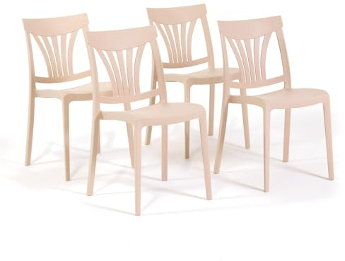 Sedie Gina in resina con fibra di vetro impilabili per l'interno/esterno (Crema, 4)