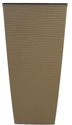 Tecnokit Plana Aurora Pot de Fleurs d'extérieur en polypropylène avec Soucoupe Amovible Effet ondulé 35 x 35 x 68 cm (polypropylène et Bois, Bois)