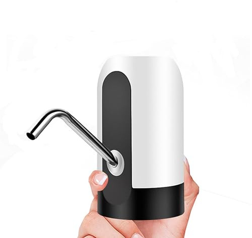 MARWY Dispensador de Agua con Carga USB, Bomba Eléctrica Portátil para Botellas, Bidones y Garrafas de 5 a 20 litros, Incluye 1 Adaptador Apto para Varias Medidas de Color Blanco, Indicador Luminoso