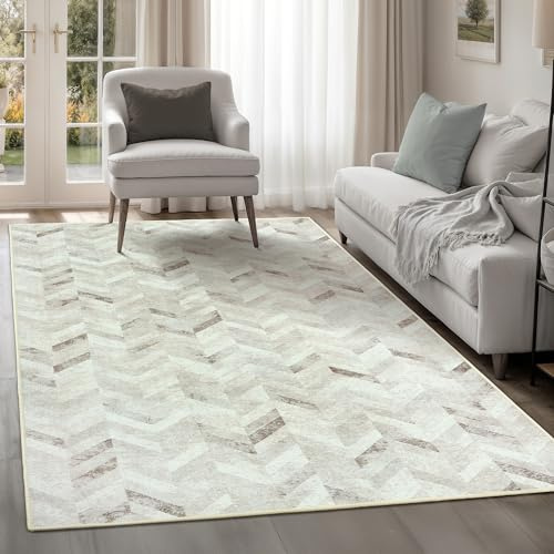 artyrugs Alfombra Lavable en Lavadora, 152x213cm, 75% Algodón Reciclado, Pelo Corto, Base Antideslizante, No Desprende Pelusa, Alfombra para Salón, Dormitorio, Cocina, Pasillo, Oficina, Antique Beige
