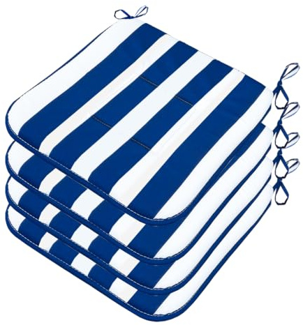 emmevi Juego de 4 cojines para silla de algodón a rayas, acolchados, lavables, suaves, universales, azules