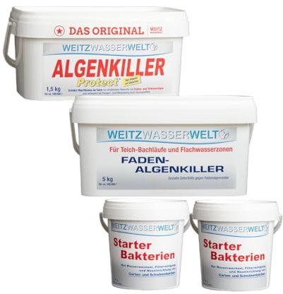 Faden-ALGENKILLER STARTERSET - Hochwirksam gegen Fadenalgen & Schmieralgen - bekämpft sofort und Schütz langfristig vor Bewuchs - Top Oberflächenschutz mit erhöhtem Sauerstoffgehalt - für 100.000 L