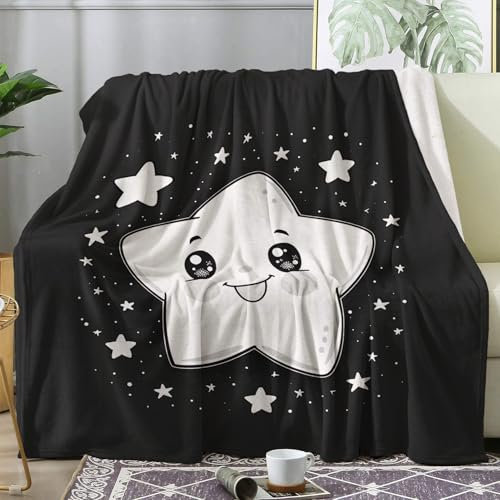 ZDABAOEC Kuscheldecke Flauschig Cartoon Sterne Decke, Fleecedecke 220x240, Sofadecke & Couchdecke, Weiche Kuschelige Wohndecke Blanket, XXL Groß Decken für Sofa Couch