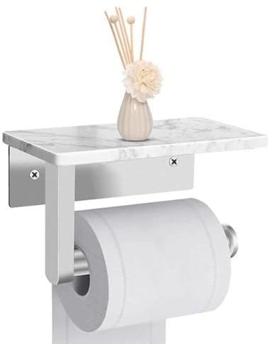 Zjyufy Toilet Paper Holder with Natural Marble Shelf for Bathroom Washroom, Wall Mounted Tissue Holder, Bathroom Accessory Easy to Install