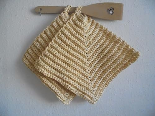 Aktion-WSV-Wie von Oma gemacht- -2er Set handgehäkelter Topflappen dicke, schwere und robuste Qualität-100% BW in vanille-ca 23x23 cm bis 24x24 cm