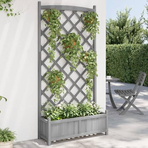 Xichuzi Pflanzkübel mit Spalier Grau Massivholz Tanne, Blumentopf Draussen, Blumenkübel, Pflanzkübel, Übertopf, Pflanzentopf, Blumenkasten, Flower Pot - 365492