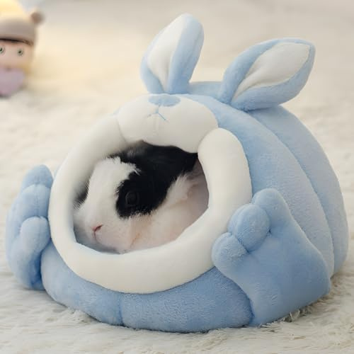 JanYoo Meerschweinchen Versteck Zubehör Kaninchen Bett Matte, Warme Meerschweinchen Höhle, Waschbar Bettmatte für Chinchillas, Igel, Frettchen, Ratten, Kätzchen usw.(Blau,L)