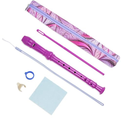 Mtzmy Blockflöte für Kinder Anfänger Sopran Deutsche Griffweise, 8-Loch Flöte für Erwachsene, Recorder mit Etui,Reinigungsstift und Bedienungsanleitung(6-Lila Fraktalblume)