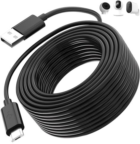 Micro USB Cable 10M,Power Extension Cable Compatible with Mi 360°Home Camera 2K Pro/Smart Camera C300/EZVIZ/Wyze Cam V3 V4 Pan/Blink/Eufy,Extra long Micro USB Charging Cord for Security Cameras,Black