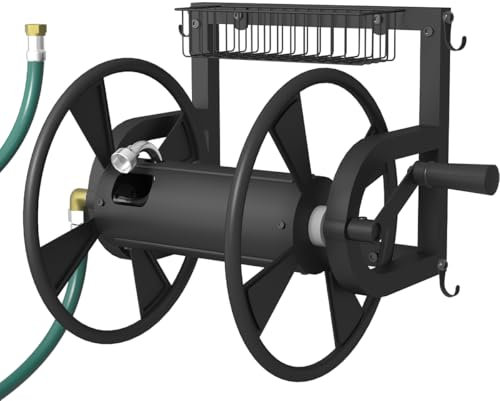 Artigarden Gartenschlauchtrommel zur Wandmontage mit Haken, Outdoor-Schlauchhalter, Schwarz