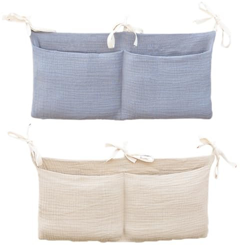 Babybett Organizer, 2 Stück Kinderzimmer Hängender Bett Organizer, für Windeln Spielzeug Kleidung, Idealer für Kinderzimmer Krippe (Grau+Khaki)