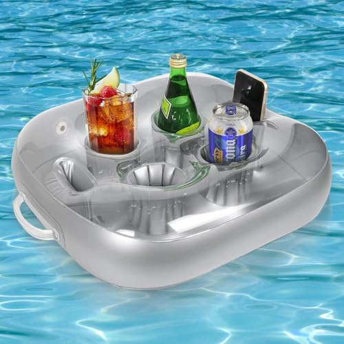 Uppblåsbar mugghållare, poolbar, 6 hål, stor kapacitet, flytande underlägg, uppblåsbar flytande för sommar, pool, fest, pool, vattenskoj strand temafest