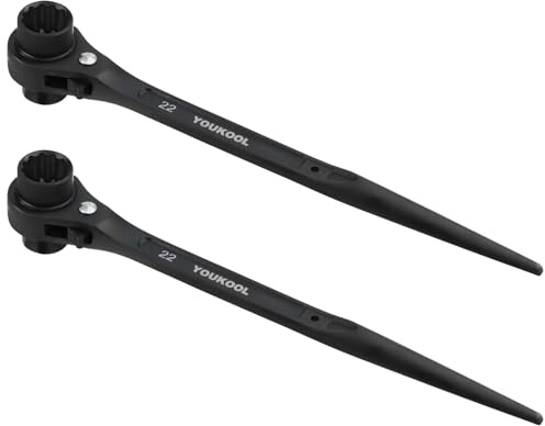 YOUKOOL 2er-Pack 19 mm x 22 mm oder 3/4 Zoll × 7/8 Zoll Ratschen-Gerüst-Podger und Spud-Schraubenschlüssel, 12-kant-Doppelend-Stecknuss, robustes Cr-V-Stahl-Gerüstwerkzeug, Schwarz