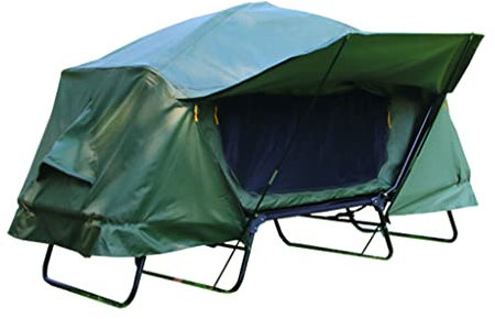 MRKU Camping-Feldbett-Zelt-Kombi-Set – Erhöhtes, Doppellagiges, regenfestes Outdoor-Campingzelt-Feldbett mit Fenster, Gaze-Aufbewahrungstasche und Schaumstoffunterlage