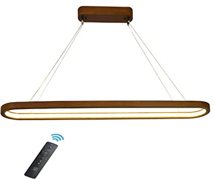 WFRUEDWC Suspension linéaire Moderne en Bois avec LED à intensité Variable pour Salle à Manger, Cuisine, îlot, Salon, Bar et Bureau, 90 cm
