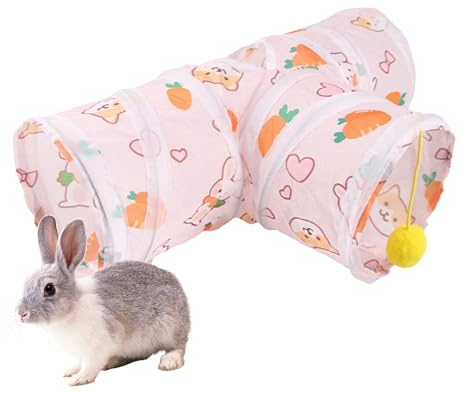 Tunnel a di coniglio, tubo per esercizi per piccoli animali domestici, 46 x 16 cm, pieghevole, tunnel interattivo PlaBunny, tunnel per piccoli animali domestici, per conigli, furetti, criceti