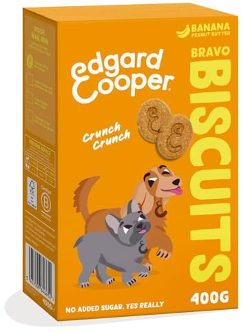 Edgard & Cooper Snack per cani, Bravo Biscotti, (Banana, 1 x 400g Bag), Snack con cereali di origine vegetale, a base di frutta, perfetti per l'allenamento