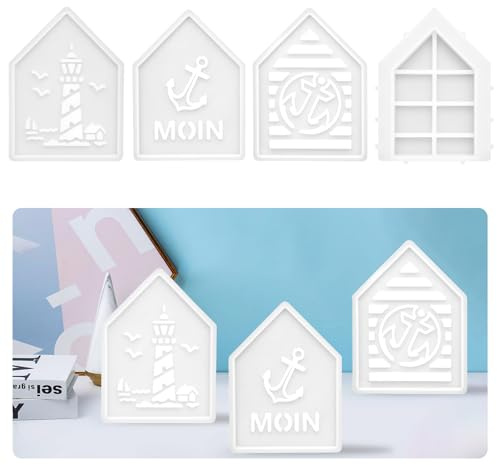 Moules en Silicone 3D pour Coulée Maisons, 4 Pcs Moule Maison Bougeoir pour Coulée Artisanat Verser avec Plâtre Cire