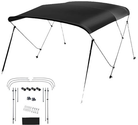 Toldos para Barco de 3 Arcos, Toldo Bimini Top para Barcos de Poliéster 650D, Herrajes Negros de Repuesto, Impermeable y con Parasol, Marco de Aluminio Inoxidable, Múltiples Opciones de Tamaño(183x117