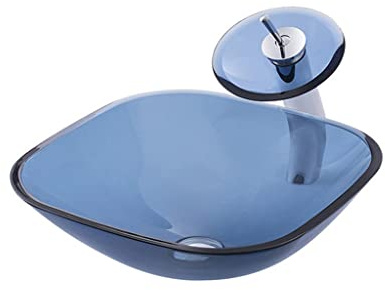 AYCDL Vanity Sink Bathroom Sink Bathroom Tempered Glass Washbasin Bathroom Countertop Art Basin Blauw Glass Washbasin Bathroom Sink,Blue-Sink set