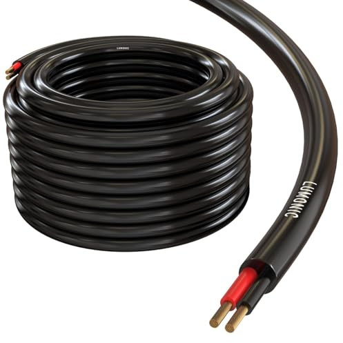 Lumonic Câble de Haut-Parleur 10m Noir Rond | 2X 2,5mm² CCA | Câble pour Enceintes Hi-FI | Câble Rond Audio | Professionnel AP Installation- Audio- Câble Rond